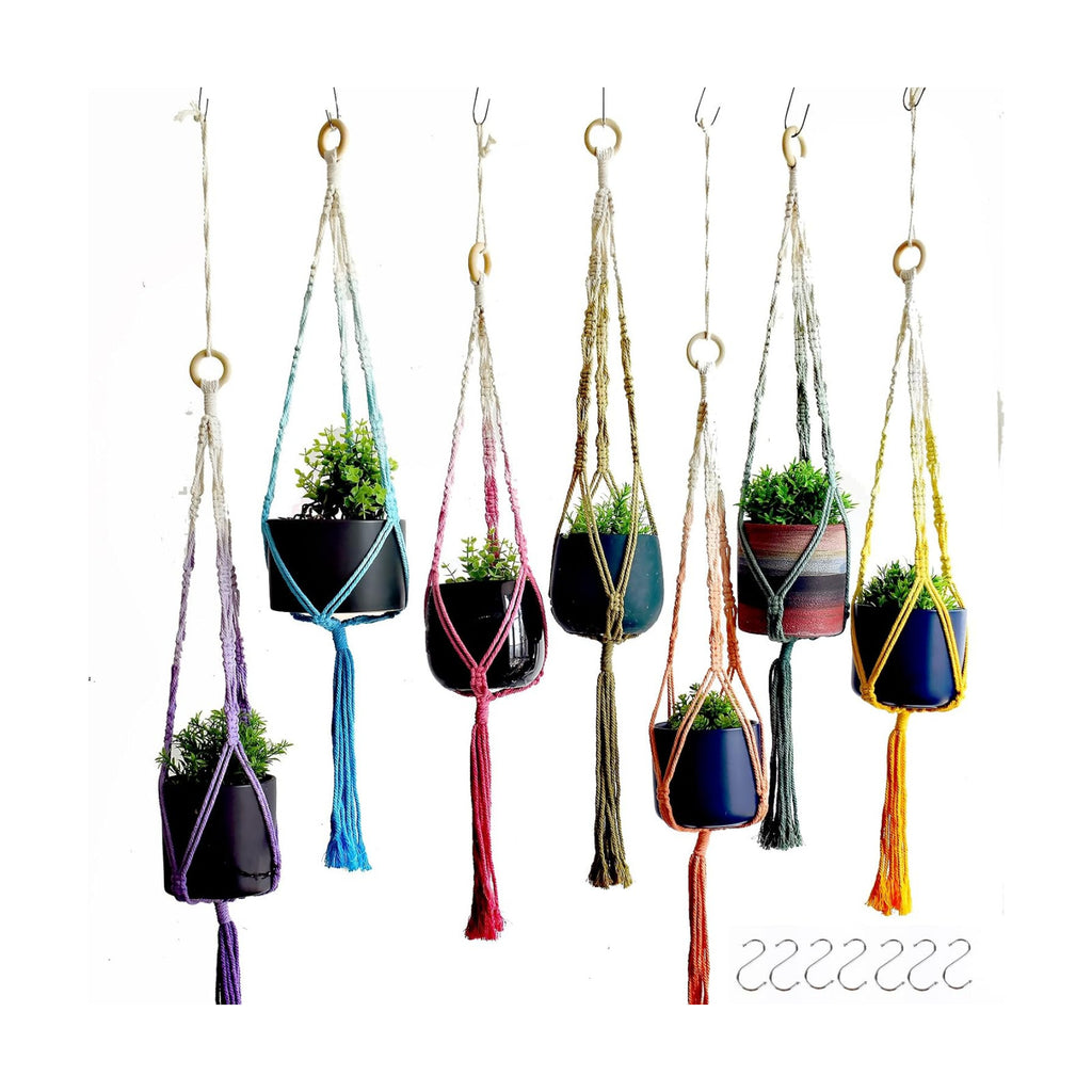 7-Pack Plant Pot Hanger,Indoor Pot Holder, Boho Decor,33“, Green Blue Orange Purple Blue Yellow Pink (No Pot & Plant)