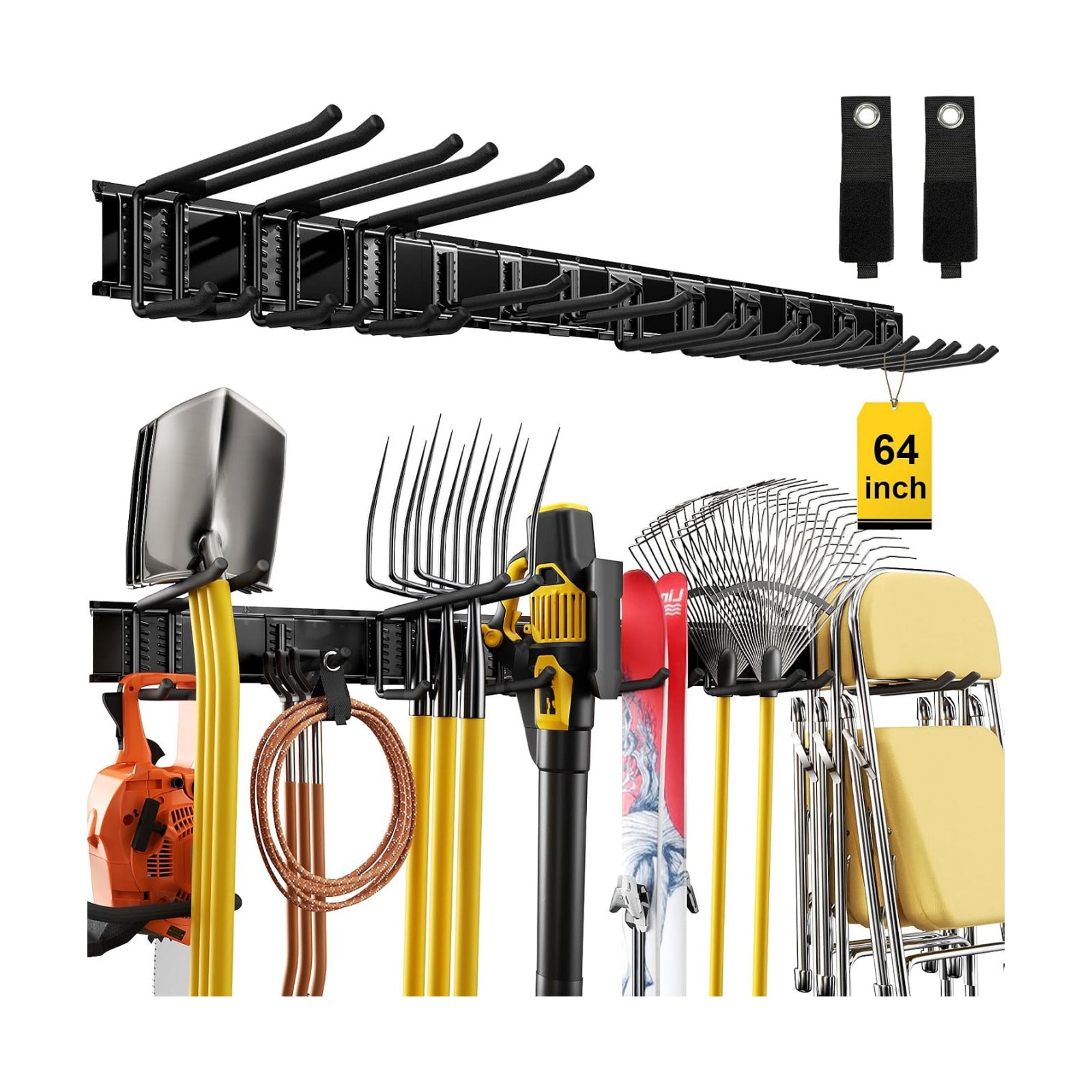 64" Garage Wall Tool Organizer, 900 Lbs Heavy Duty Steel Garden Tool Storage Rack & Garage Organization for Yard, Shed