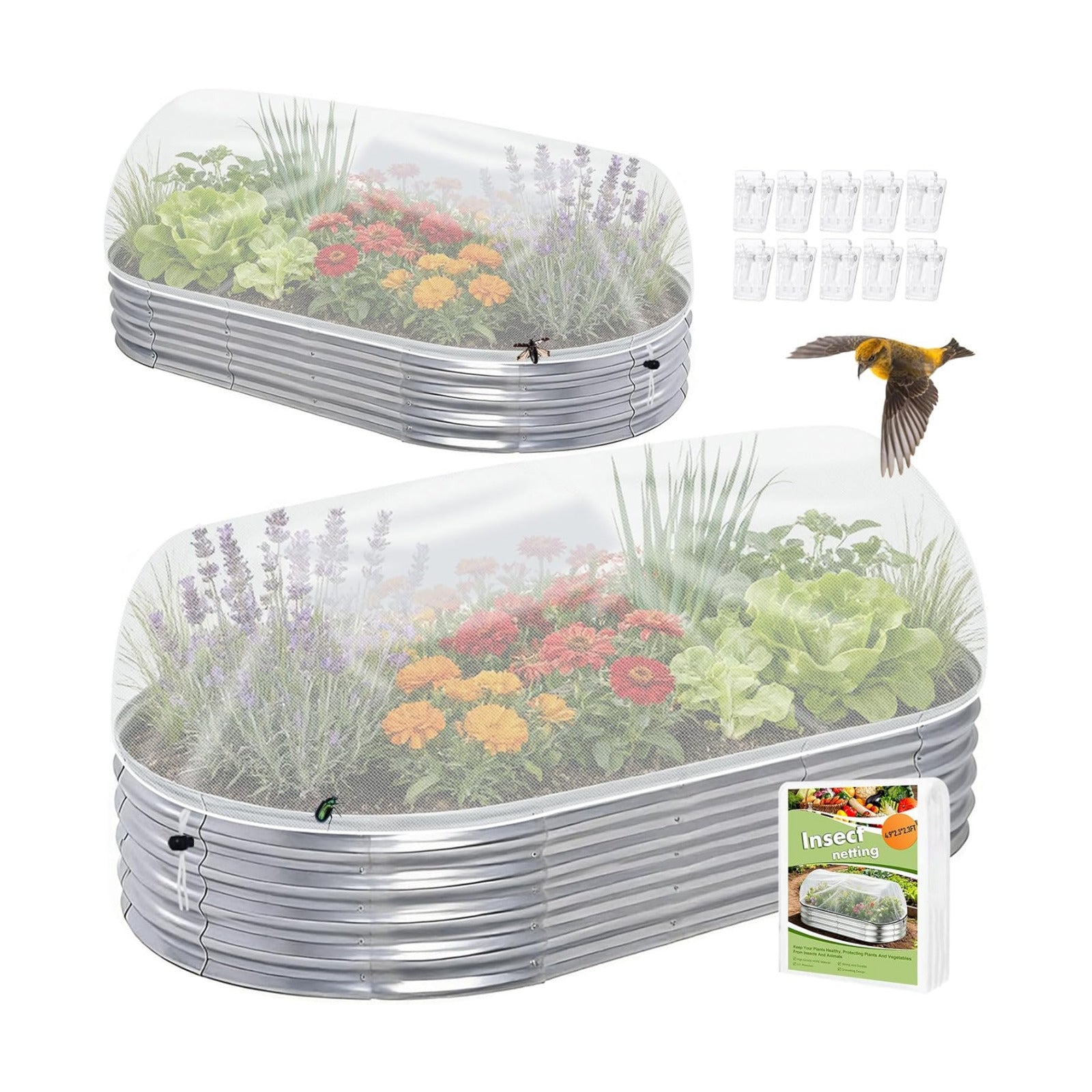 2 Pack Taller Garden Netting for 6x3FT Raised Beds with 10 Secured Clips | Ultra-Fine Mesh Plant Covers with