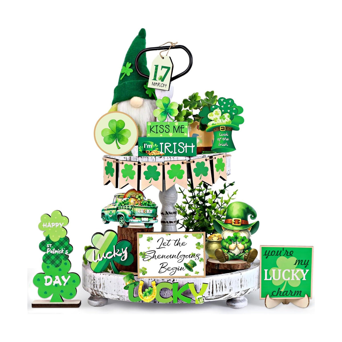 St Patricks Day Decor, 22 PCS St Patricks Day Tiered Tray Decor Set-St. Patrick's Day Decorations for Table with Gnome Shamrock Wooden Signs Irish Decorations Farmhouse Kitchen Centerpiece Home Decor