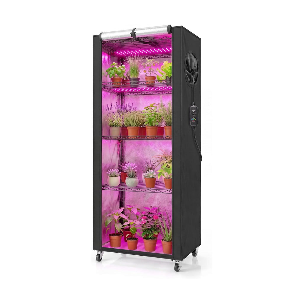 Indoor Greenhouse with Grow Light - 5 Tier DIY Plant Shelf with Cover, 4 Pack 48W Full Spectrum Grow Lights with Timer