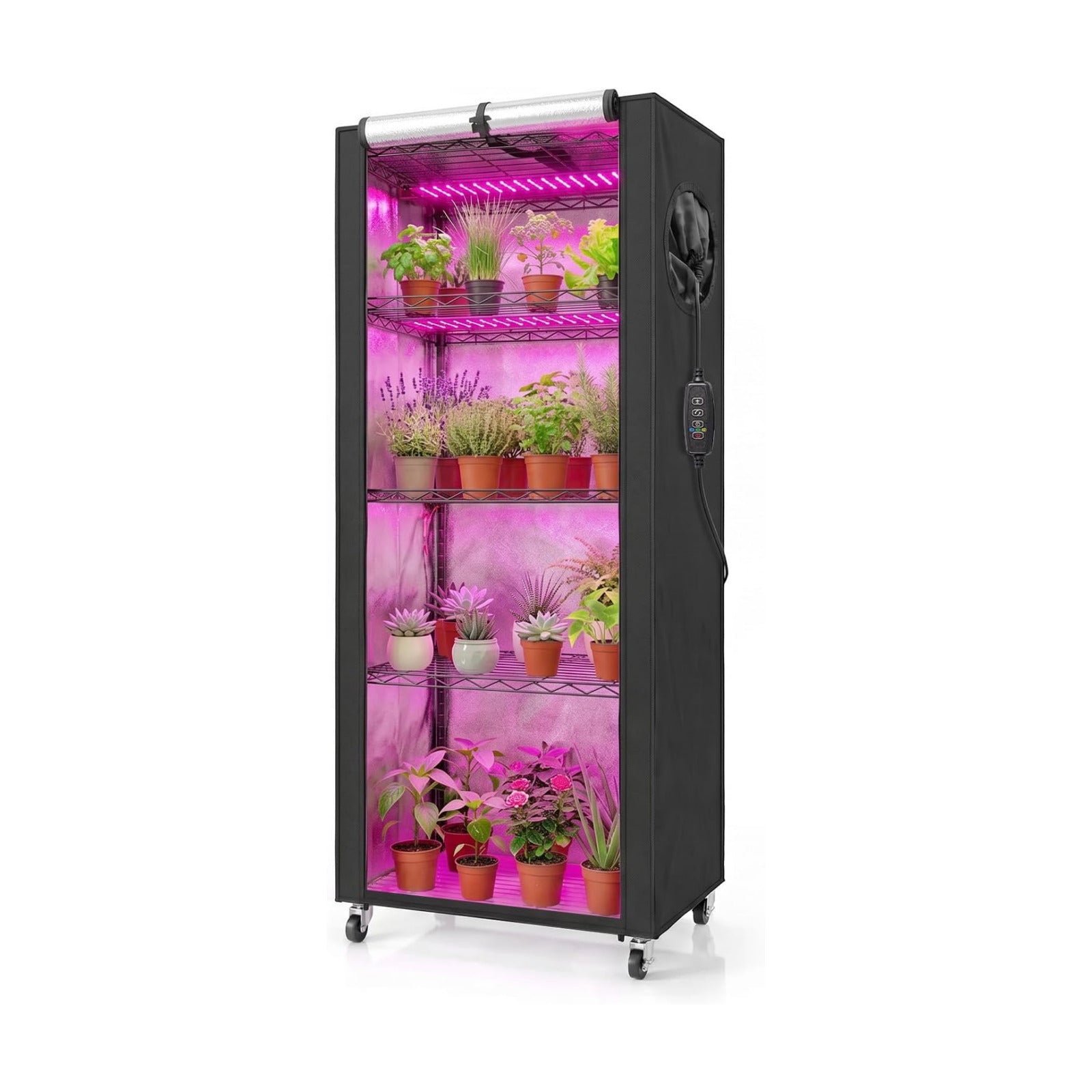 Indoor Greenhouse with Grow Light - 5 Tier DIY Plant Shelf with Cover, 4 Pack 48W Full Spectrum Grow Lights with Timer