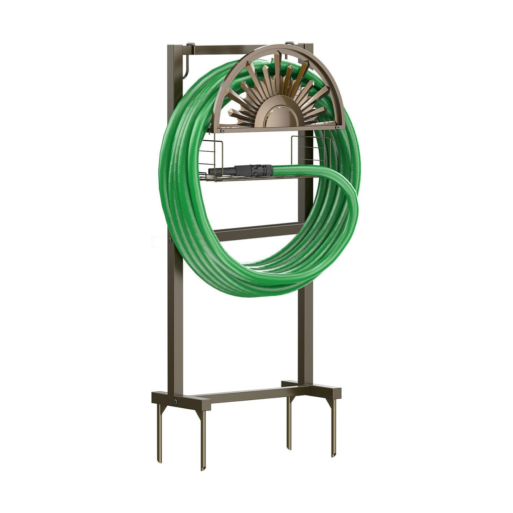 GOFORWILD Garden Hose Reel Holds 150ft of 5/8 Hose with 2 Hooks | Freestanding Water Hose Stand for Outside Patio Yard