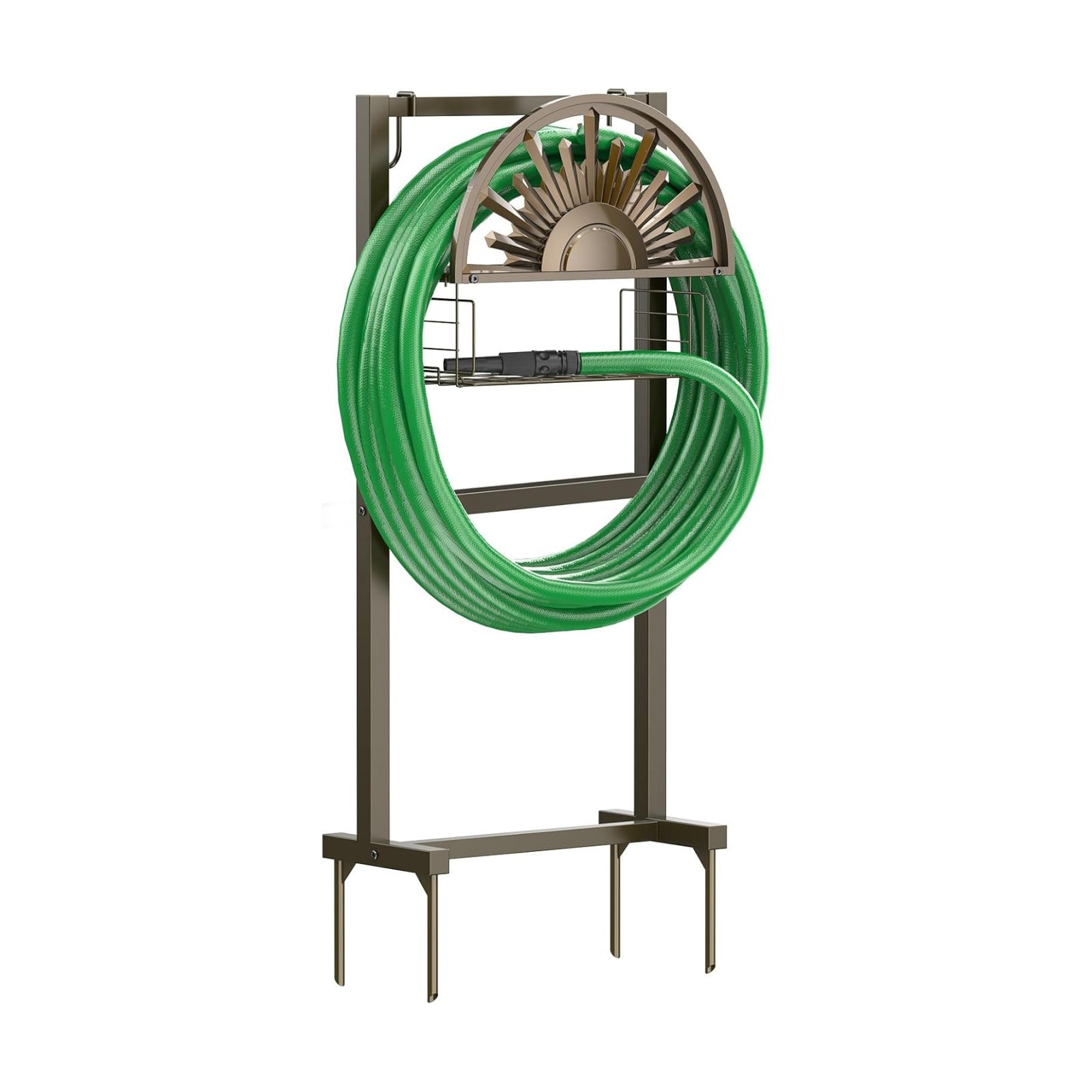 GOFORWILD Garden Hose Reel Holds 150ft of 5/8 Hose with 2 Hooks | Freestanding Water Hose Stand for Outside Patio Yard