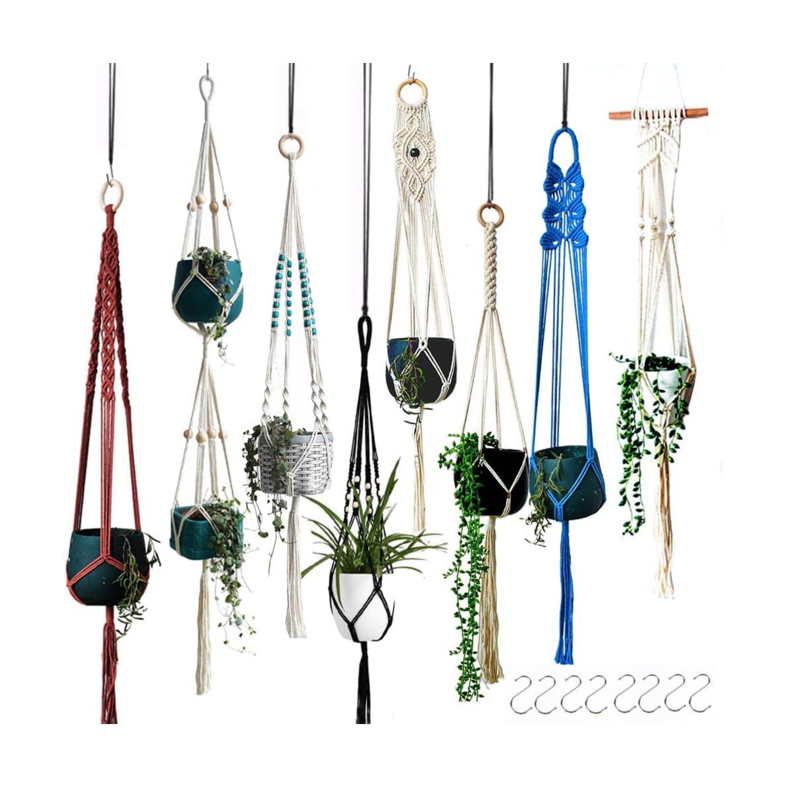 8-Pack Boho Plant Hanger, Macrame Pot Holder,Hanging Planter/Indoor/Balcony/Window Decoration Length 39" (Not Pot and