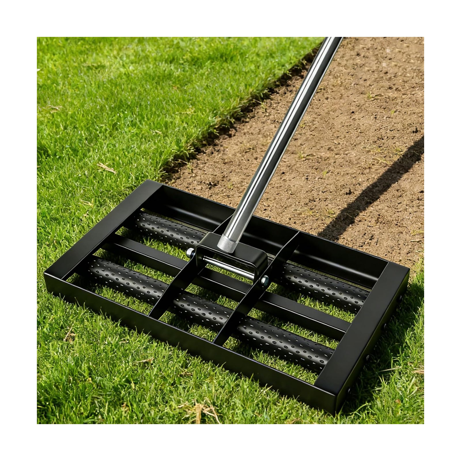 Updated Lawn Leveling Rake 17"×10" with 2 Steel Rollers, 6.5ft Handle | Effort-Saving Lawn Leveler, Yard Leveling Rake