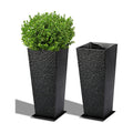 BAYN 2-Pack 24" Tall Metal Planter – Hand-Hammered Textured Large Black Flower Pots Box with Saucer for Outdoor&Indoor