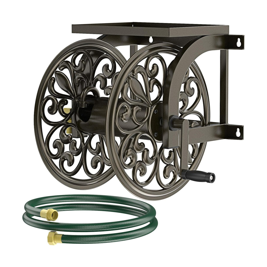 GOFORWILD Wall Mount Garden Hose Reel, Holds 200-Feet of 5/8-Inch Hose | Decorative Hose Reel, Heavy-Duty Water Hose