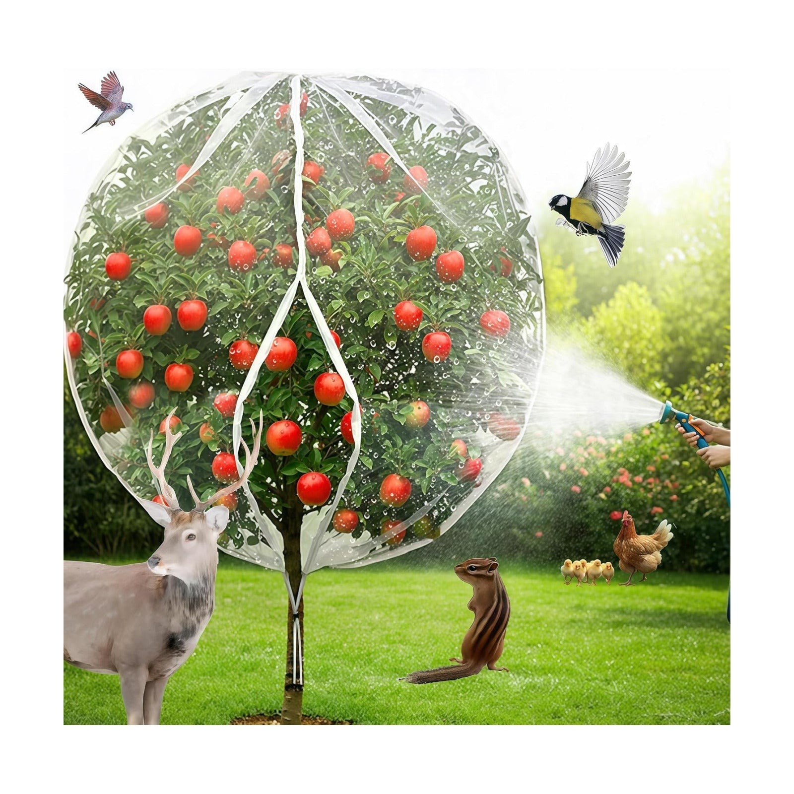 Fruit Tree Netting with Drawstring & Zipper - 4 Pack 10×10 FT - Reusable Plant Protection Bag, Heavy Duty PE Mesh Cover