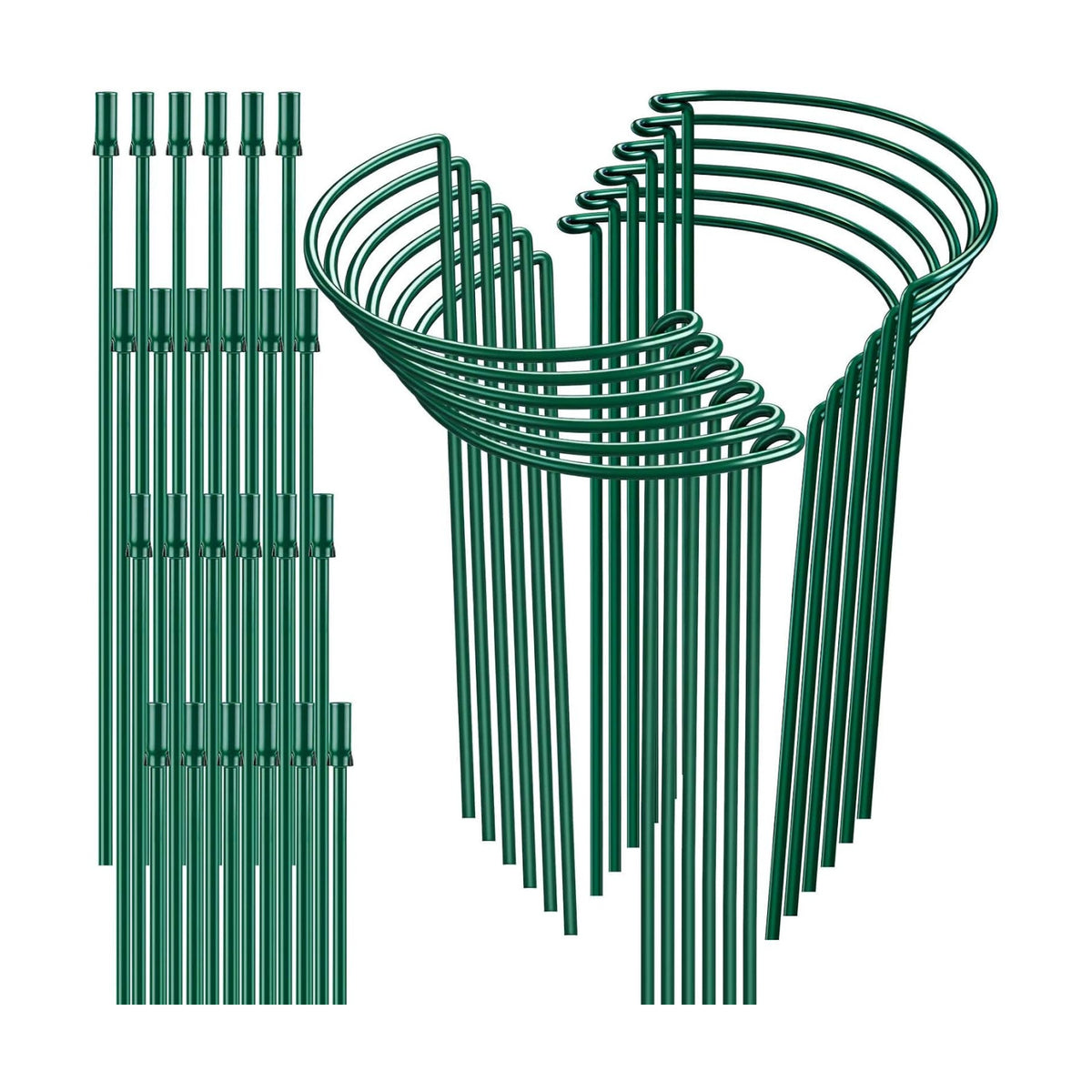12 Pack 32 or 16 inch Adjustable Plant Support Stakes, Heavy-Duty Half Round Peony Support, Garden Plant Stakes Cage for Outdoor Plants, Peony, Tomato, Hydrangea, (16In Support +16In Extension Tubes)