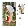 Natural Wooden Insect Hotel, Bee House with Metal Stake for Garden | Bee House, For Ladybugs, For Lacewings, For