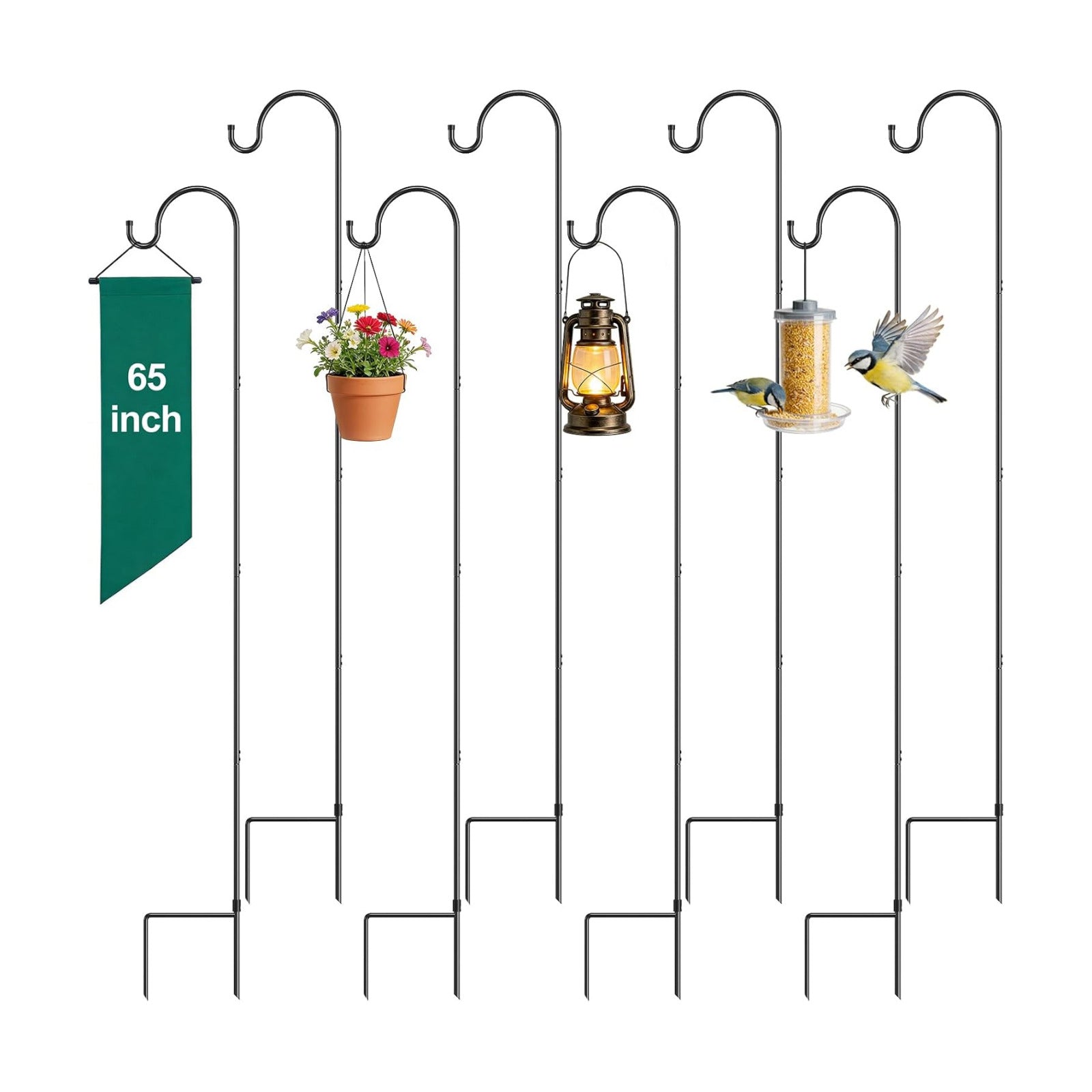 GOFORWILD 65 Inch 8 Pack Shepherd Hook for Garden Decor | Made of Premium Metal for Plant Hanger, Lantern Hook, Solar