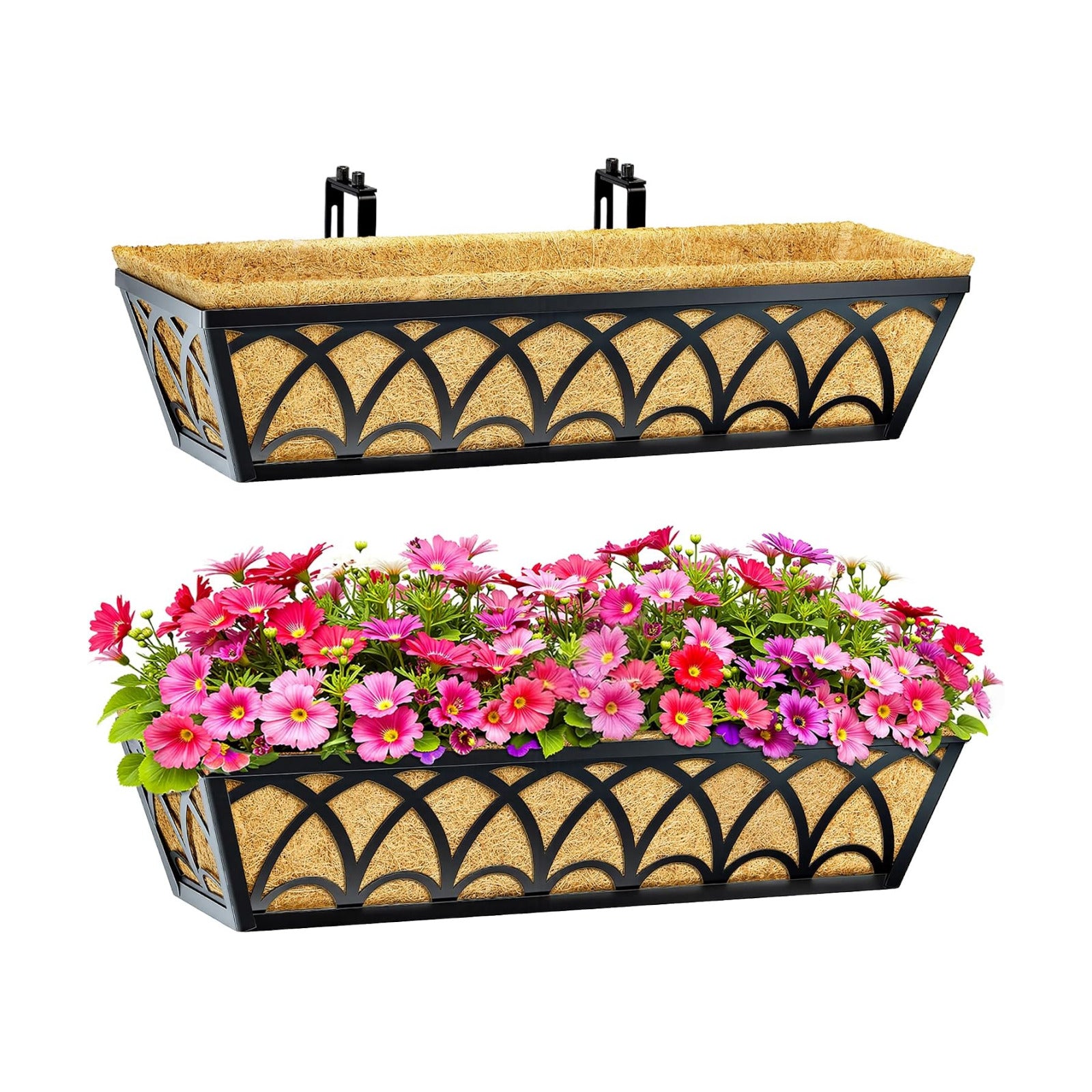 24 Inch Railing Planter Box Window Boxes Planters - 2 Pack Deck Railing Planter Boxes with Adjustable Brackets Coco