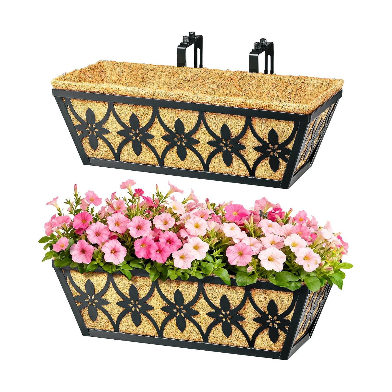 16 Inch Window Boxes Planters Railing Planter Box - 2 Pack Deck Railing Planter Boxes with Adjustable Brackets Coco