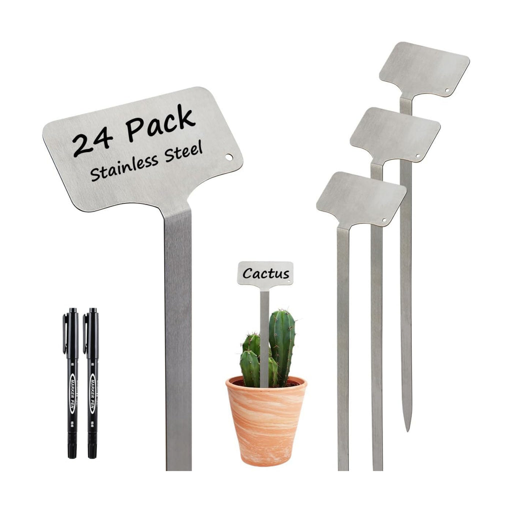 24 Pack Stainless Steel Plant Labels, Waterproof Metal Plant Markers for Outdoor Garden, Greenhouse, Vegetables, Herbs