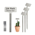 24 Pack Stainless Steel Plant Labels, Waterproof Metal Plant Markers for Outdoor Garden, Greenhouse, Vegetables, Herbs, Flowers - Comes with 2 Permanent Markers (Samll-8 in L)