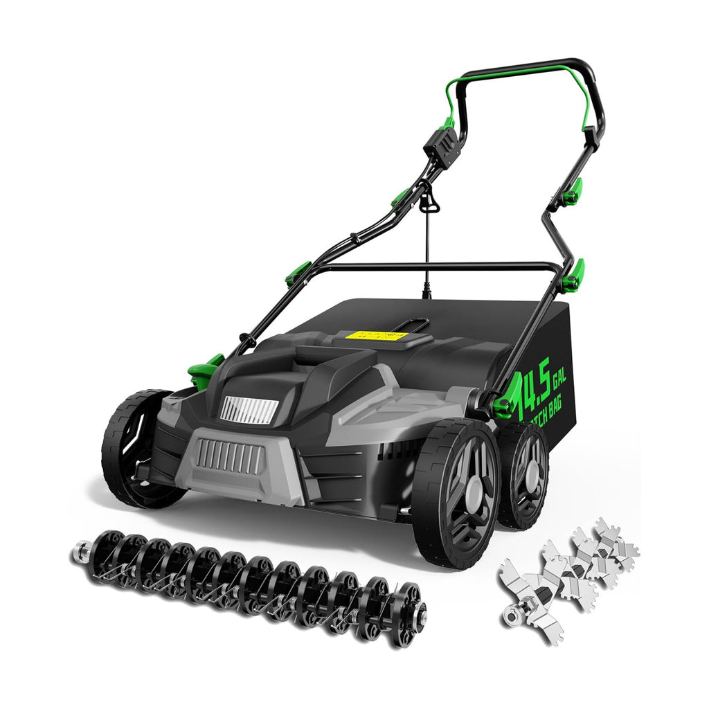TIECTOWN 2026 Upgrade 16-Inch 15.5 Amp 2-in-1 Electric Dethatcher and Scarifier with 14.5-Gallon Collection Bag, Lawn
