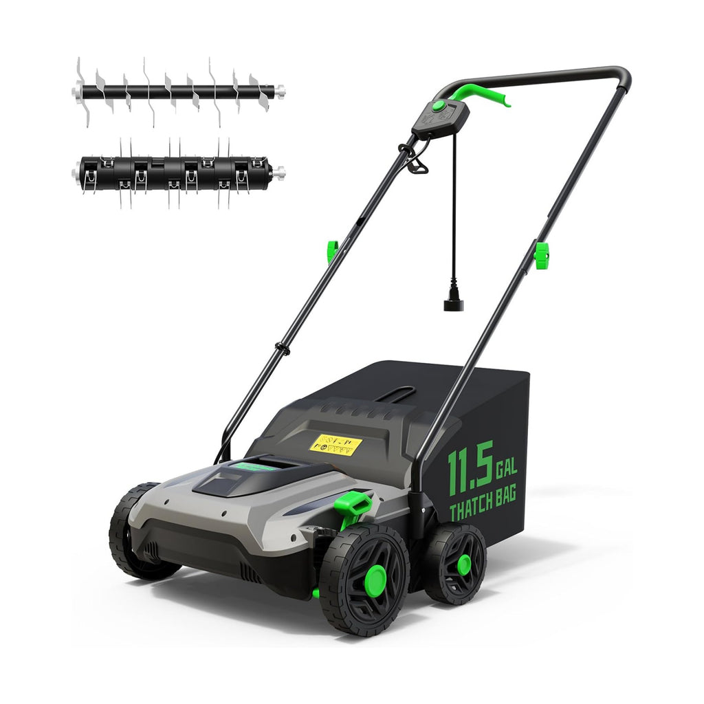 TIECTOWN 14-Inch 13.5 Amp 2-in-1 Electric Dethatcher and Scarifier with 11.5-Gallon Collection Bag, Lawn Dethatcher