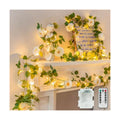 suddus 60LED Garland with White Camellia Lights Battery Operated Clear Wire