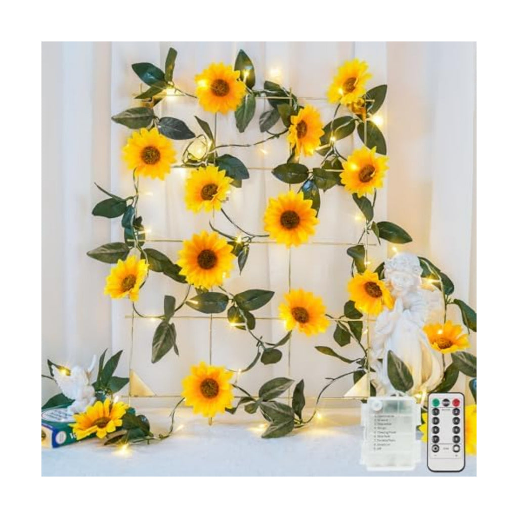 suddus Sunflower Garland with 60LED Fairy Light Battery Operated Clear Wire
