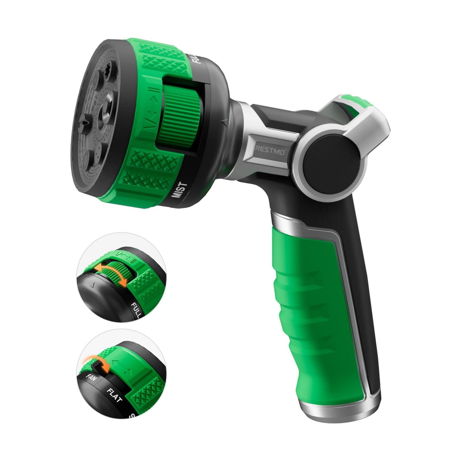 RESTMO Water Hose Nozzle Heavy Duty, Adjustable Garden Sprayer for Outdoor | 2-in-1 Twist Control, 9 Spray Patterns
