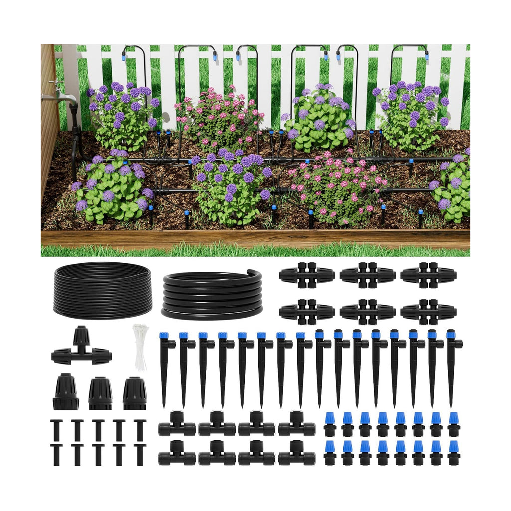 2026 Upgrade 256FT Quick-Connect Drip Irrigation System Kit with 1/4” & 1/2” Fast-Lock Tubing, Adjustable Emitters &