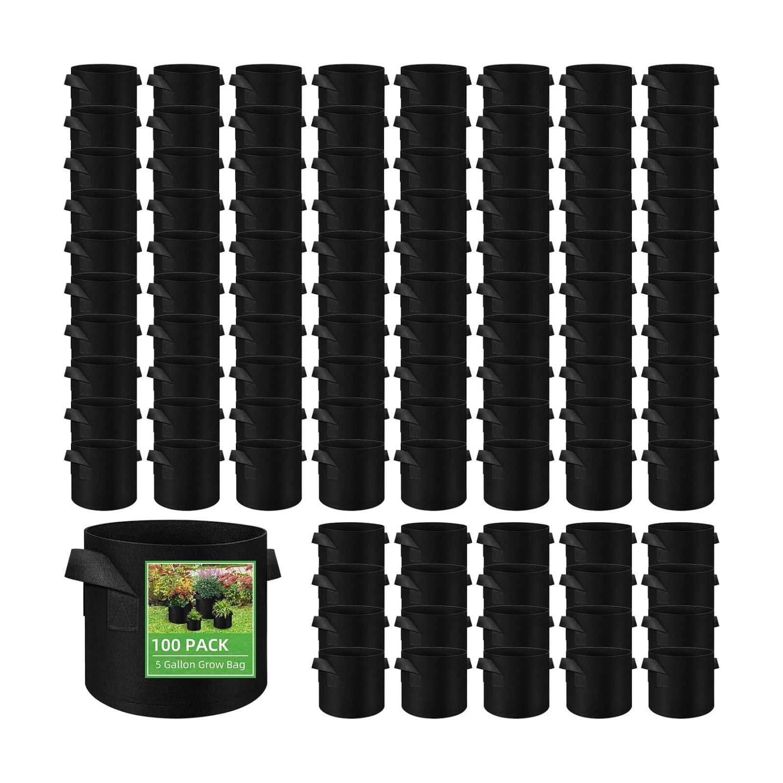 LITLANDSTAR 100-Pack 5 Gallon Grow Bags, Heavy Duty Thickened Nonwoven Aeration Fabric Pots with Handles, Aeration Grow