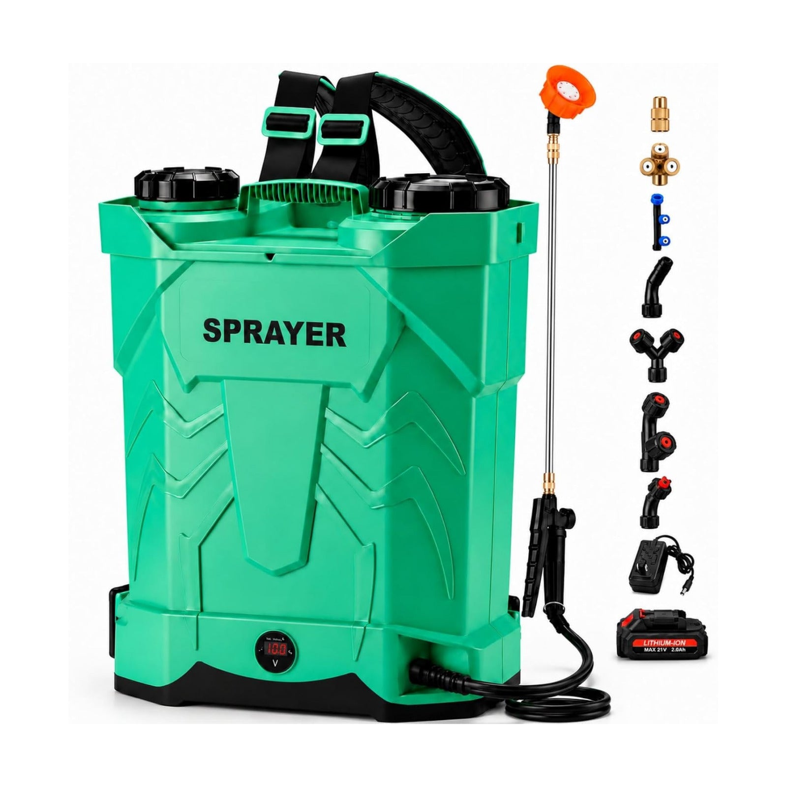 5.3 Gallon Battery Powered Backpack Sprayer, 21V Battery with 8 Nozzles | Electric Sprayer with 100 PSI Adjustable