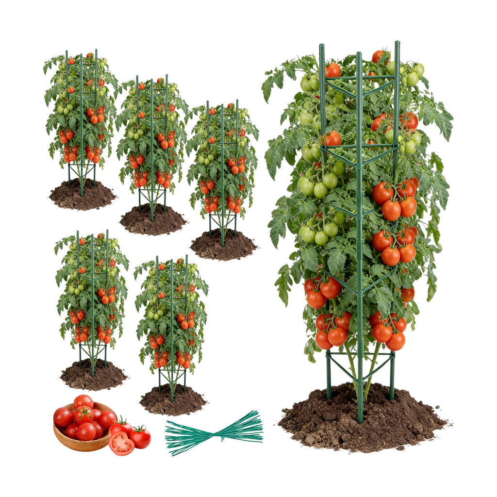 6-Pack 48'' (4ft) Tomato Cages & Trellis – Outdoor Garden Adjustable Plant Support & Stakes for Home Gardeners, Raised