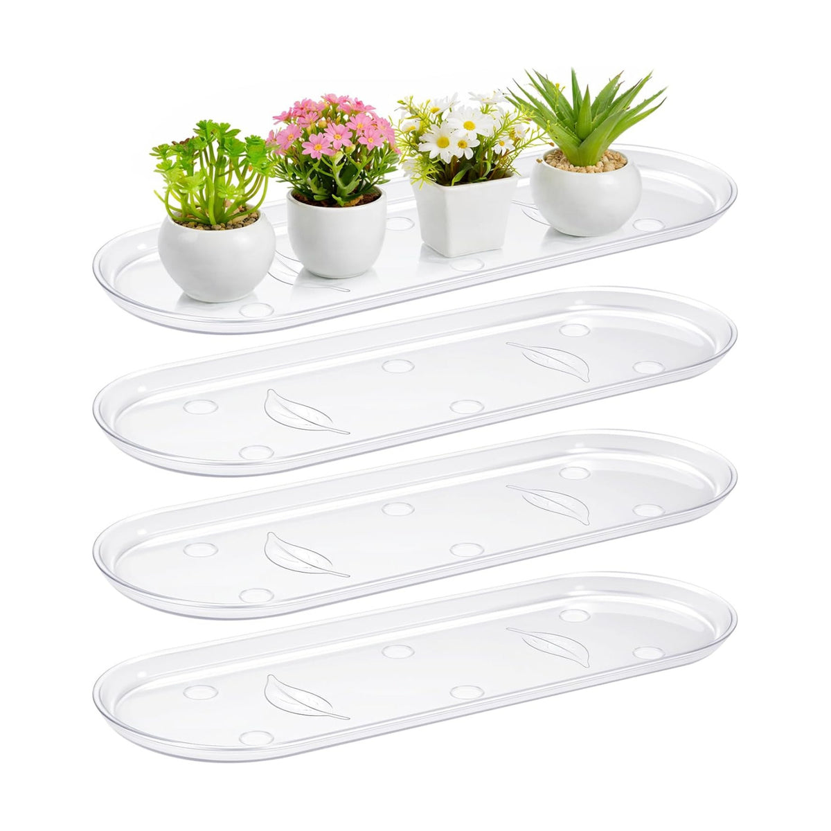 4 Pcs 17.7 x 6.1 Inch Plant Trays, Plastic Saucers for Window Sills, Clear