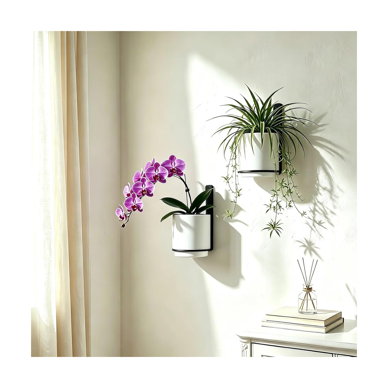 2 Pcs Wall Mounted Hanging Planter Vase for Indoor Outdoor Plants,Modern Metal Wall and Ceiling Hanging Flower Pot with