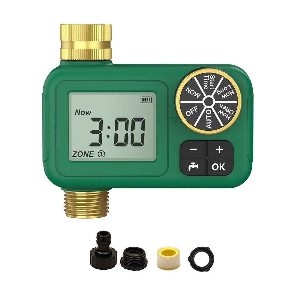MOES Water Timer for Garden Hose, 1 Outlet, Rain Delay, Brass Fittings | Battery Sprinkler Timer, Programmable 1-Outlet