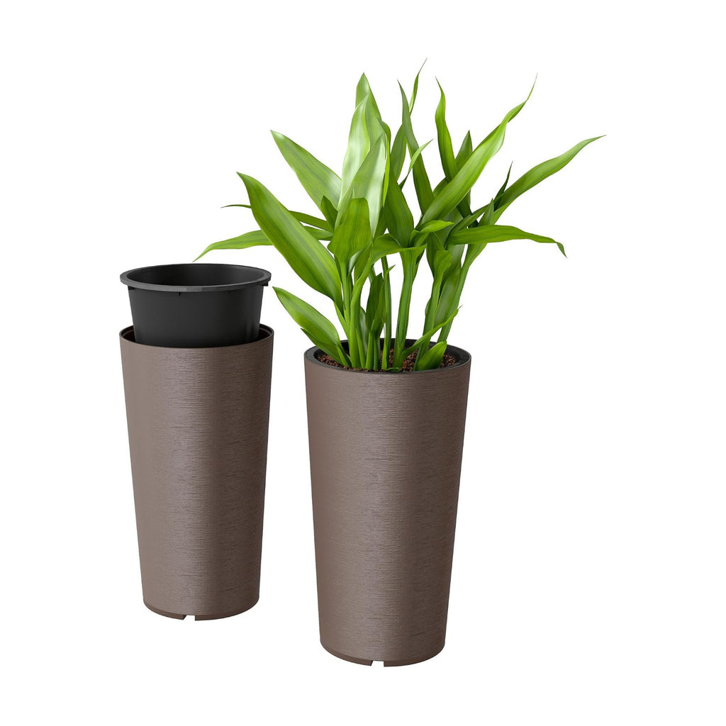 Outsunny 29 Inch Tall Planters for Outdoor Plants Set of 2, Brown | Plastic Flower Pots, DIY Drainage Holes, Stackable