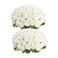 Auihiay 64PCS White Roses Artificial Flower, Fake Silk Roses