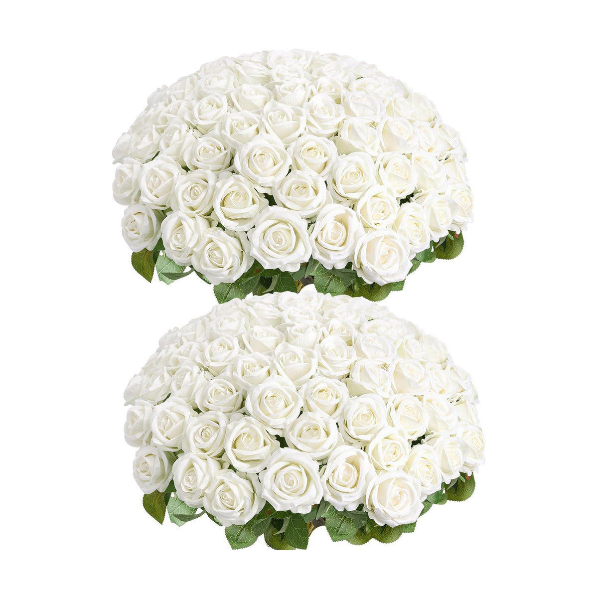 Auihiay 64PCS White Roses Artificial Flower, Fake Silk Roses