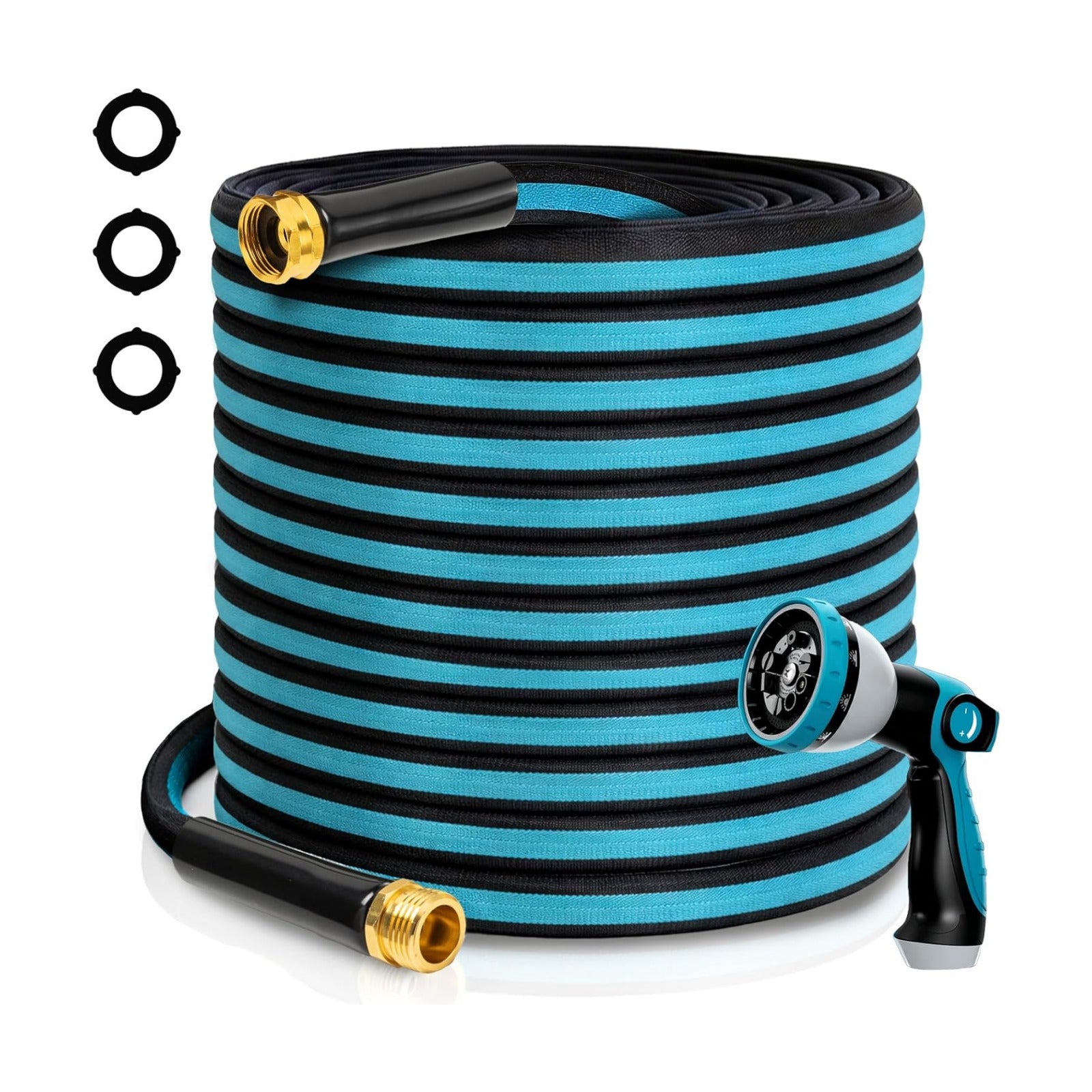 100FT Non-Expandable Garden Hose, Flexible Water Hose with Spray Nozzle, Kink-Resistant, Leakproof 3/4" Brass