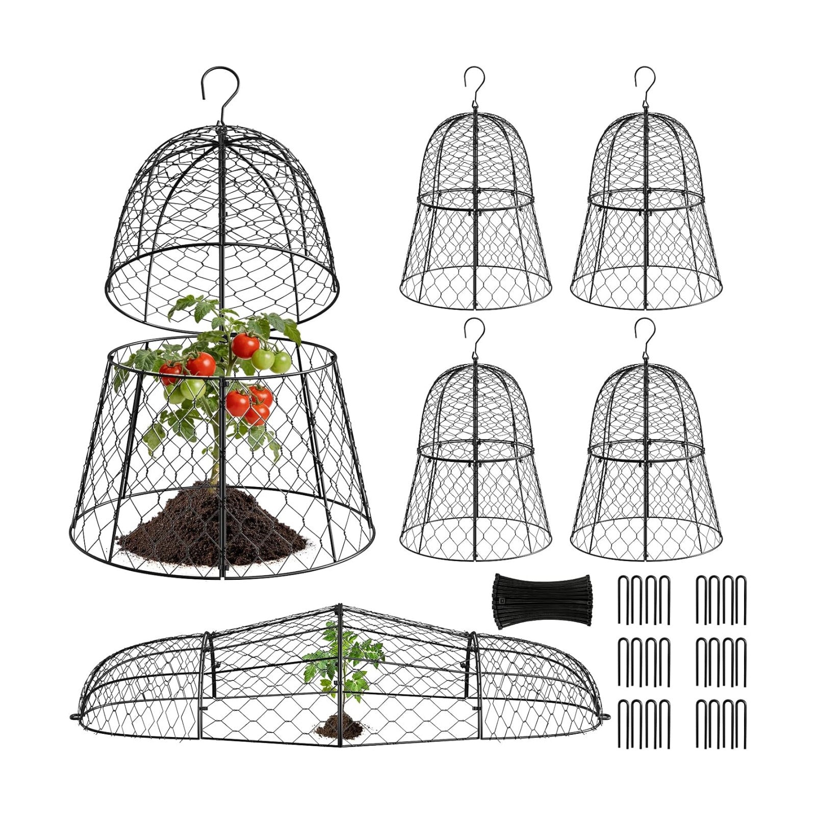 6 Pack Garden Cloche Plant Protectors from Animals, 13" x 11.8" Heavy Duty Chicken Wire Cloche, Adjustable Metal Wire