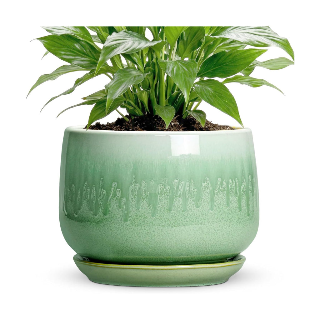 Ceramic Pots for Plants - 7 Inch Planters for Indoor Plants, Round Ceramic Plant Pot with Drainage Hole and Saucer