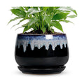 Ceramic Plant Pots 7 Inch - Ceramic Planter with Drainage Hole and Saucer, Decorative Flower Pots for Indoor Plants