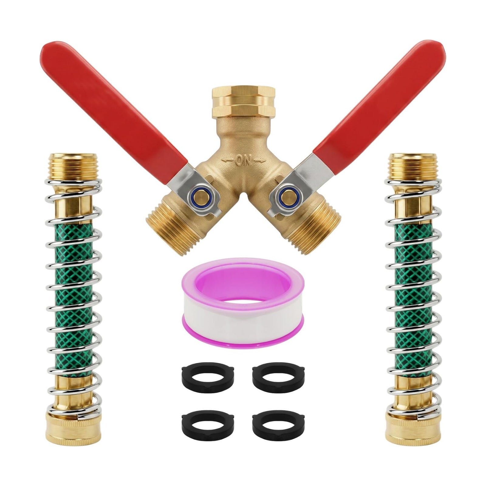 Garden Hose Splitter 2 Way, Heavy Duty Brass Y Valve Water Hose Splitter With Stainless Steel Long Handle Outdoor Full