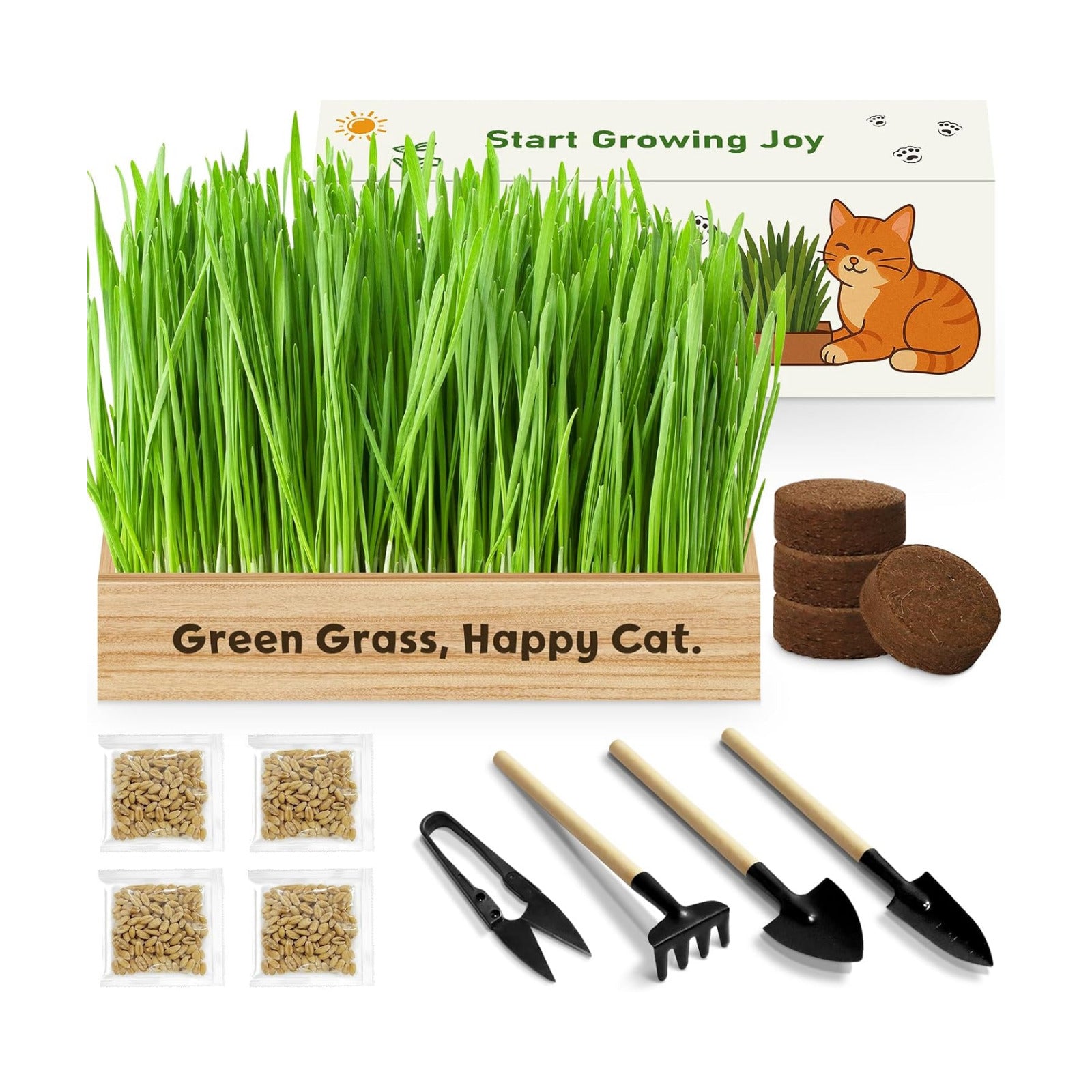 LUOJIBIE Cat Grass Kit for Indoor Cats, Cat Grass Seeds Set, Non-GMO Wheat Grass, Mothers Day Gifts for Mom, Unique