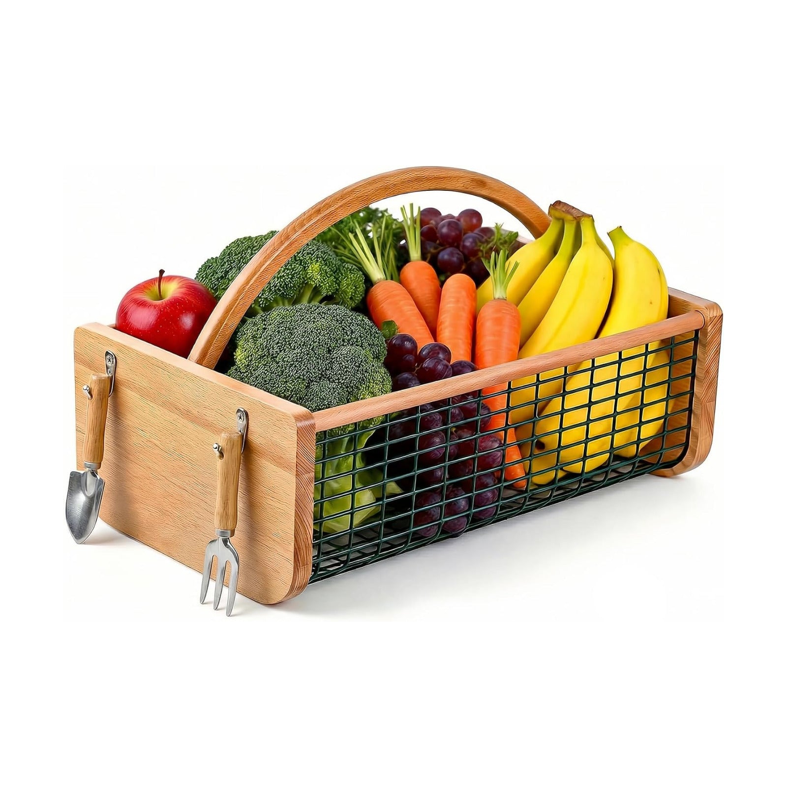 Garden Hod Harvest Basket - Durable Wooden Harvesting Basket with Metal Mesh for Vegetable Picking and Gathering