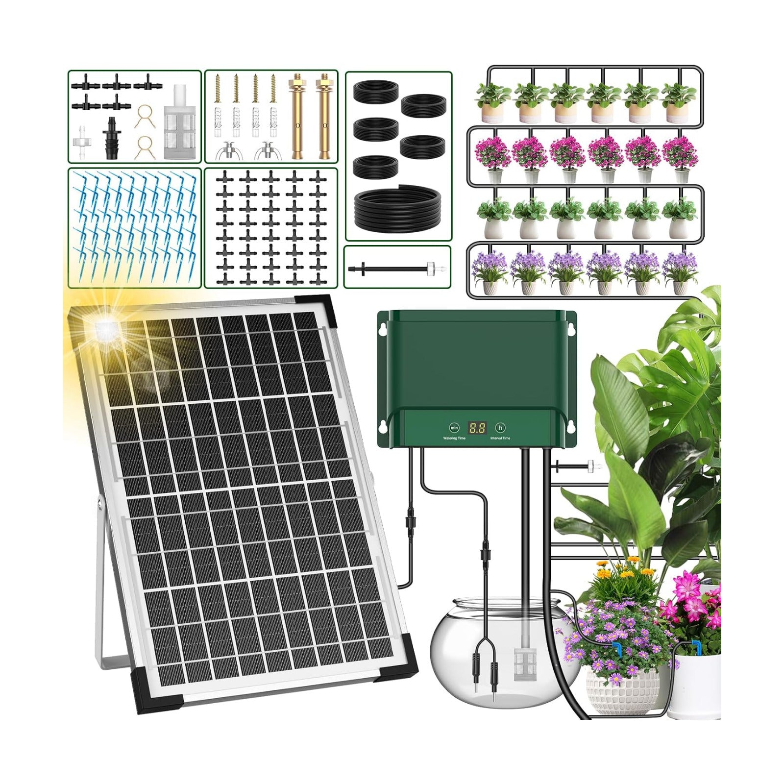 10W Solar Automatic Plants Watering System for Summer Garden Drip | Programmable Intelligent Pump Controller Kit with