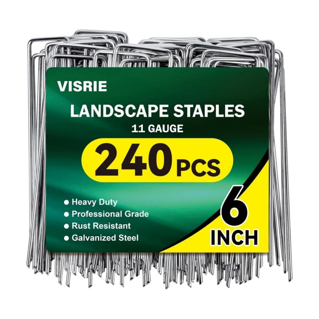 VISRIE 240 Pack Heavy Duty Landscape Staples, 6 Inch 11-Gauge Galvanized Garden Stakes, Anti-Rust U-Shaped Yard Pins