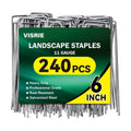 VISRIE 240 Pack Heavy Duty Landscape Staples, 6 Inch 11-Gauge Galvanized Garden Stakes, Anti-Rust U-Shaped Yard Pins