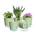 Meowell 7 inch Self Watering Pots for Indoor Plants, 5 Pack Plant Pots with Drainage Holes & Clear Reservoir for