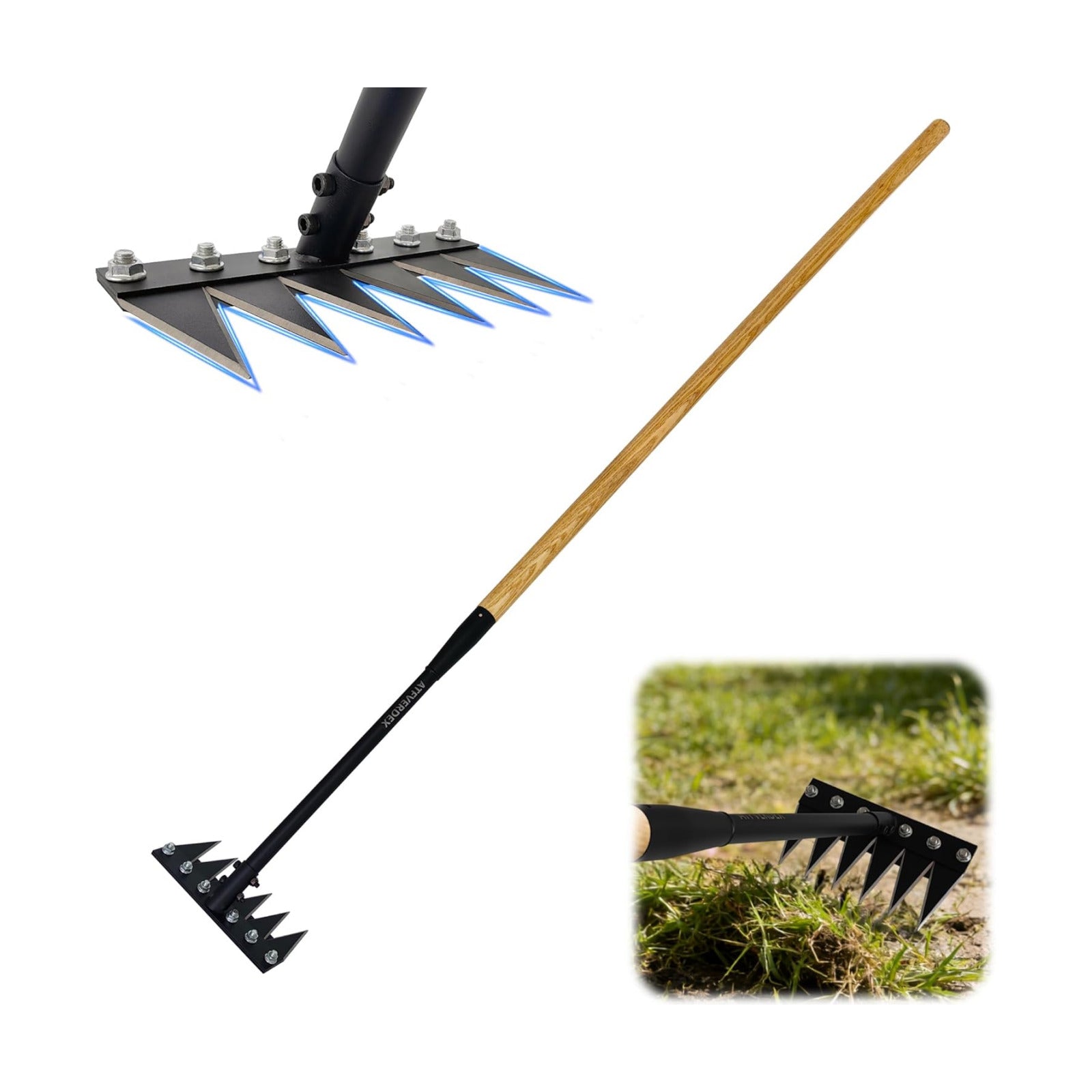 Gardenia Weeding Rake 2.0,60"Forged Iron Weeding Rake, Uproots Tough Weeds | Exclusive Double-Edged Thick 6-Tine Rake
