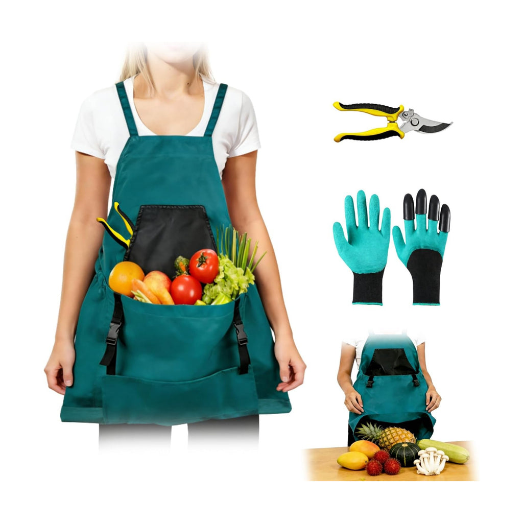Gardening Apron with Pockets - 600D Waterproof Cross Back Apron for Women, Equipped with Pruning Shears & Gardening