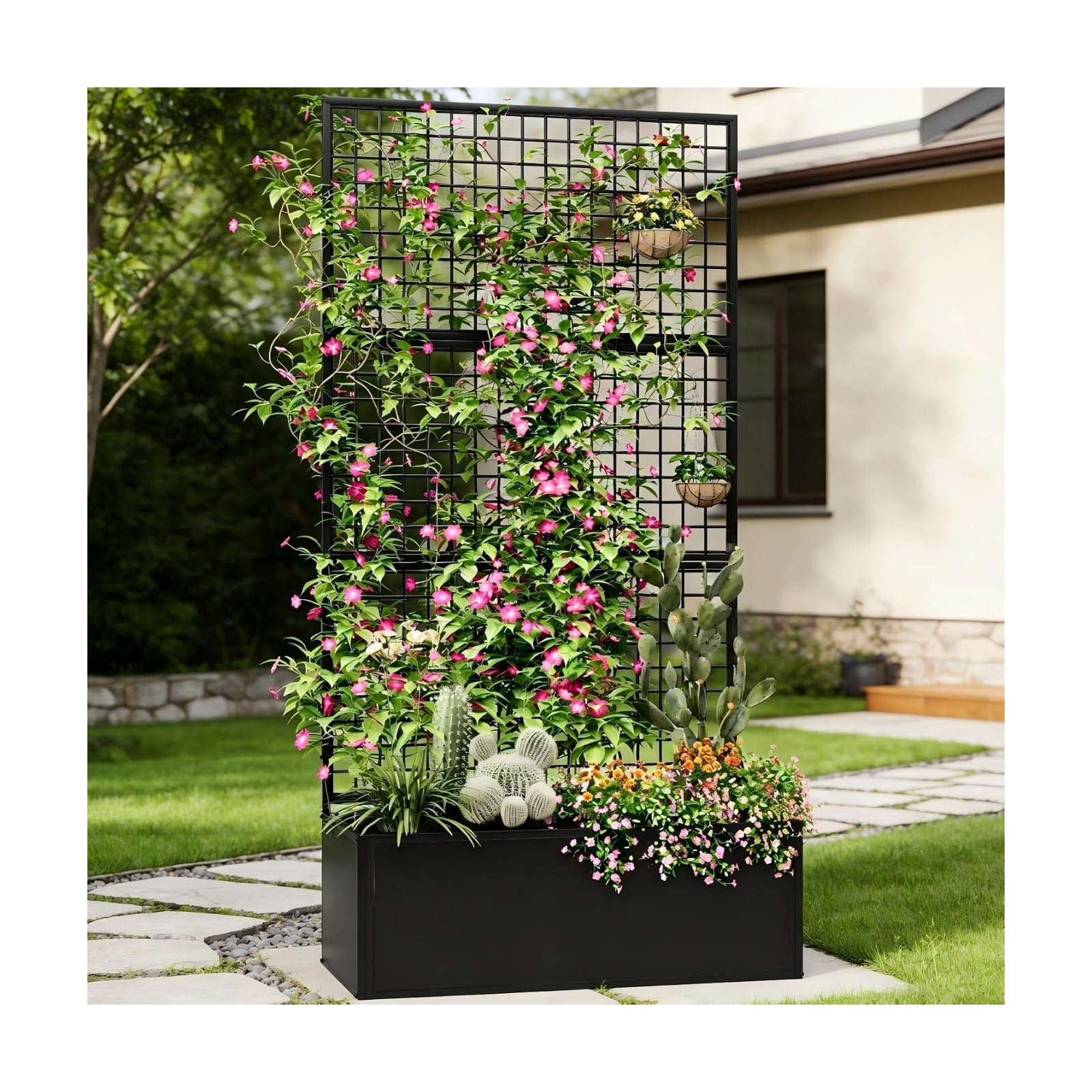 Privacy Planters for Patio – Metal Raised Garden Bed with Trellis and Privacy Screen, 71" x 35" x 16" Planter Box with