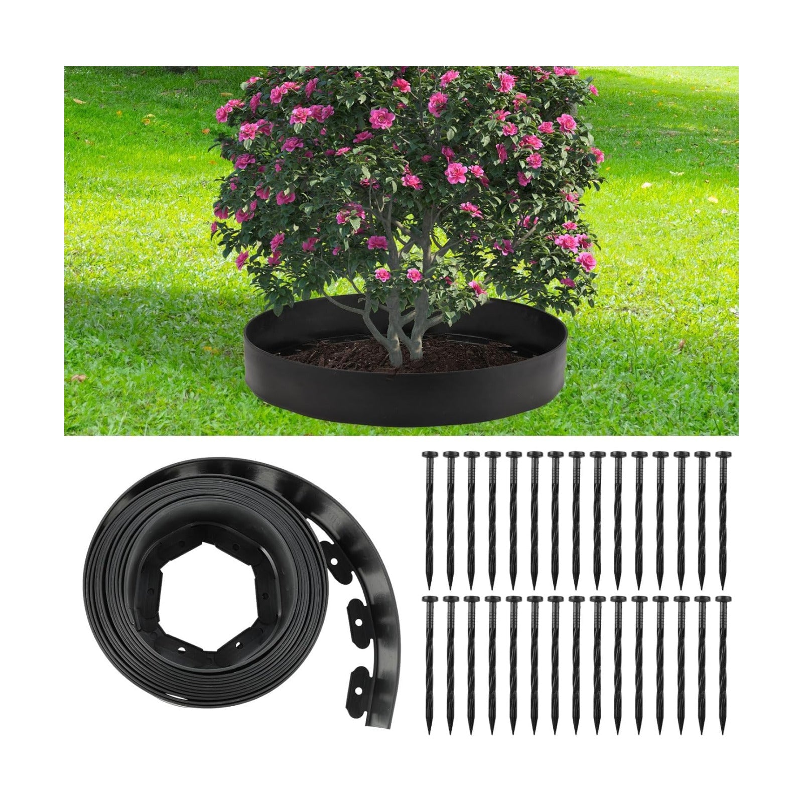 30 Ft Planting Grow Rings with 30 PCS Spikes Plant Rings for Outdoor Plants Planting Ring for Separate Rock and
